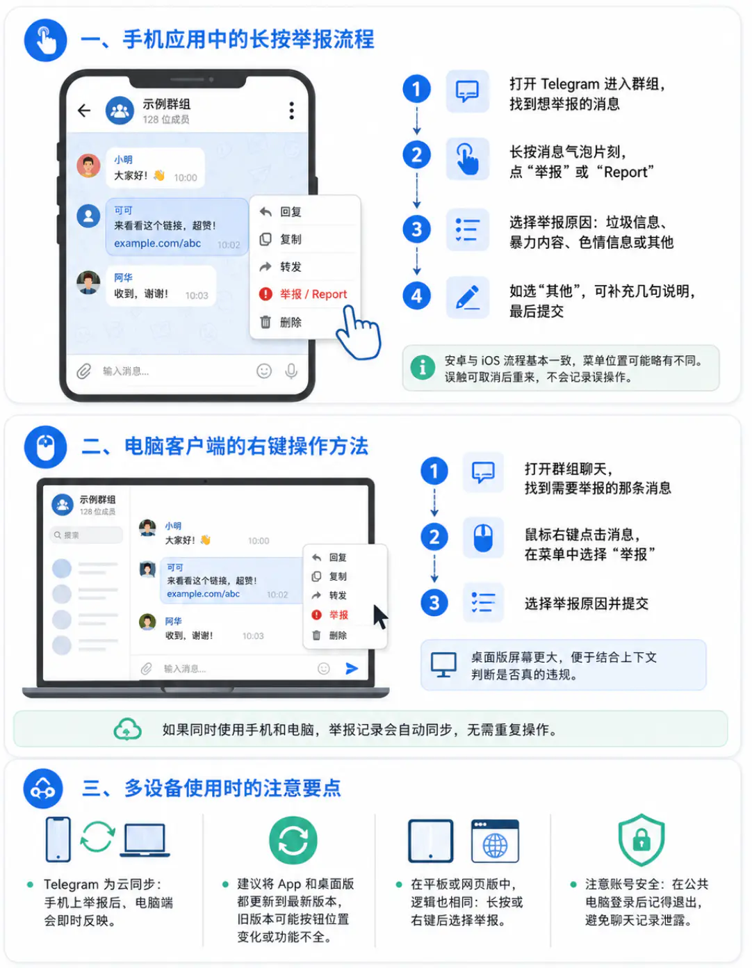 不同设备上举报单条消息的操作指南