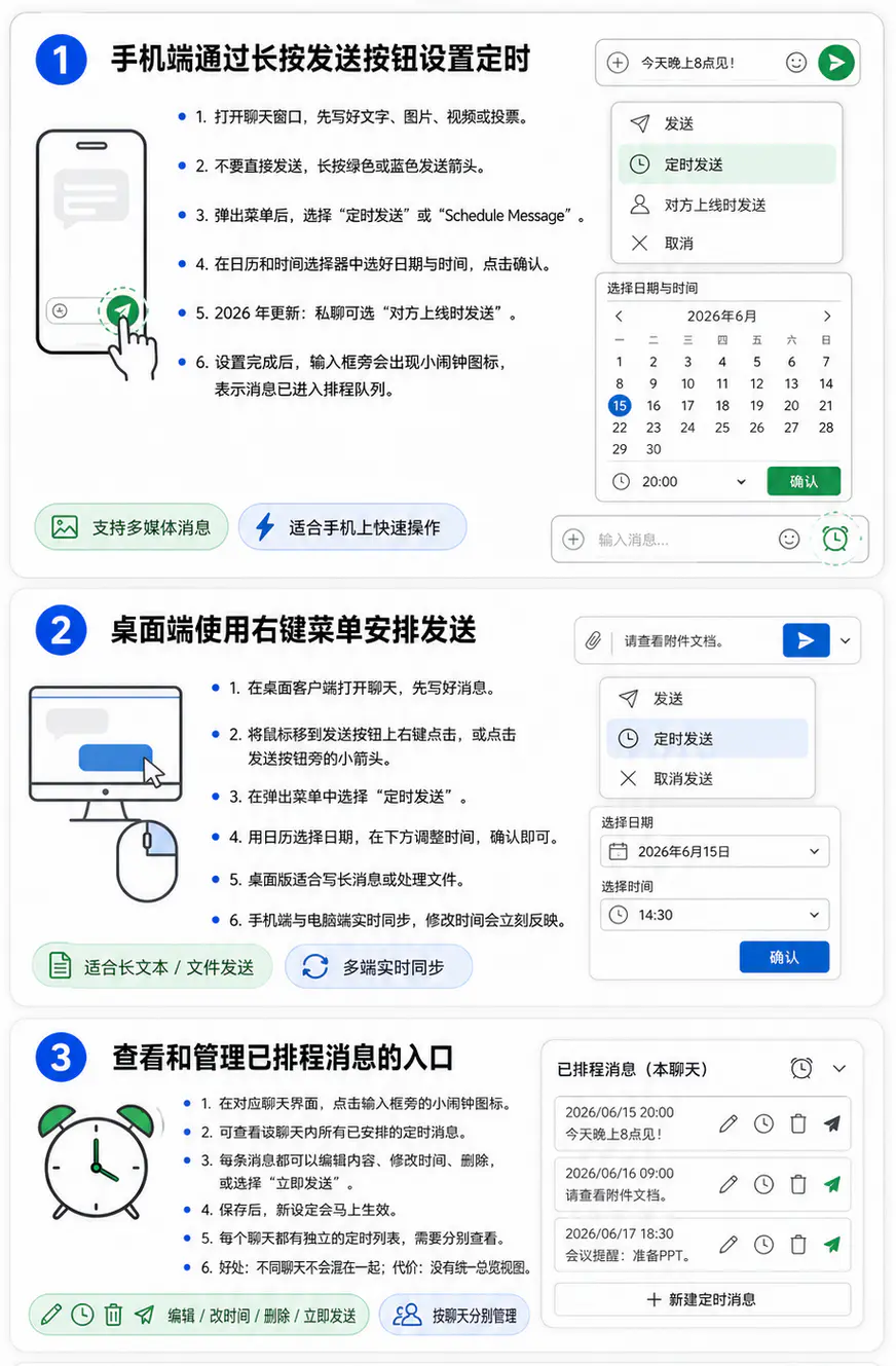 各平台设置定时消息的具体操作步骤