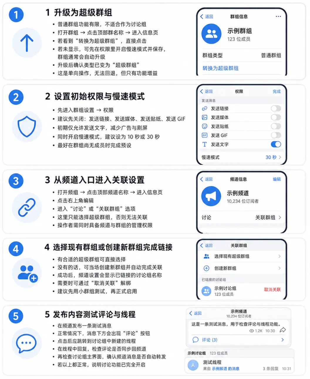 设置担任讨论组的超级群组的步骤